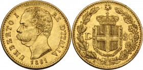 Umberto I (1878-1900). 20 Lire 1881. Pag. 577; Mont. 14; Fried. 21. AU. 21.00 mm. qSPL.