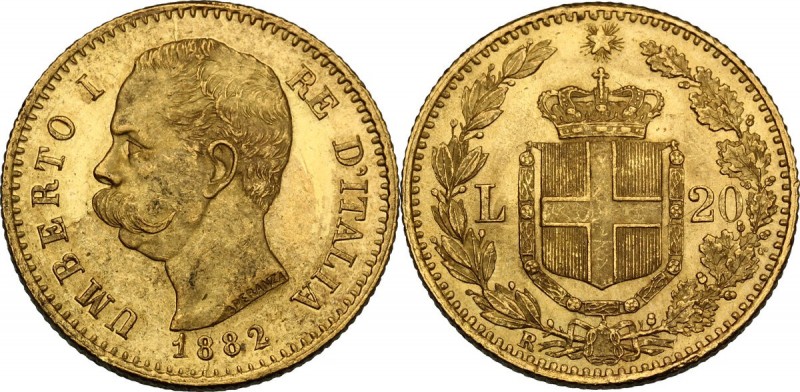 Umberto I (1878-1900). 20 Lire 1882. Pag. 578; Mont. 16; Fried. 21. AU. 21.00 mm...