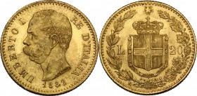 Umberto I (1878-1900). 20 Lire 1882. Pag. 578; Mont. 16; Fried. 21. AU. 21.00 mm. BB+/qSPL.