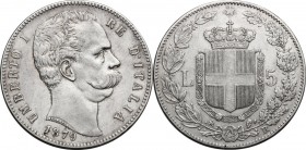 Umberto I (1878-1900). 5 lire 1879. Pag. 590; Mont. 33. AG. 37.00 mm. Bel BB.
