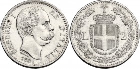 Umberto I (1878-1900). 2 Lire 1881. Pag. 591; Mont. 35. AG. 27.00 mm. Bel BB/qSPL.