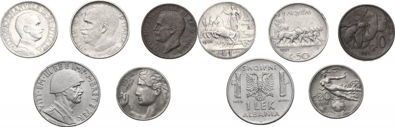 Vittorio Emanuele III (1900-1943). Lotto di 5 monete: Lira 1910, 50 centesimi 19...