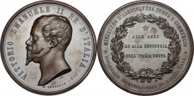 Vittorio Emanuele II (1820-1878). Medaglia 1862 per l'Esposizione Internazionale di Londra. Camozzi Vertova 1452. AE. 56.00 mm. Opus: G. Ferraris. In ...