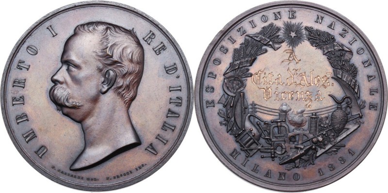 Umberto I (1878-1900). Medaglia 1881, per l'Esposizione Nazionale di Milano. Joh...