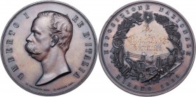 Umberto I (1878-1900). Medaglia 1881, per l'Esposizione Nazionale di Milano. Johnson 707. AE. 52.50 mm. Opus: Barzaghi-Broggi. R. SPL.