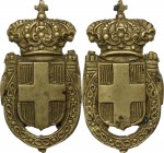 Scudetto Savoia coronato, frammento di un puntale di bandiera, XIX sec. AE dorato. 164.00 g. 91 x 50 x 10 mm. Bel BB.