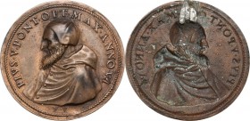 Pio V (1566 - 1572), Antonio Michele Ghislieri. Placchetta unifacie a sbalzo (1571). PIVS V PONT OPT MAX ANNO VI. Busto a sinistra con camauro e mozze...