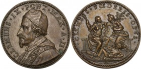 Clemente IX (1667-1669), Giulio Girolamo Rospigliosi. Medaglia A. II, per la Pace di Aquisgrana. CLEMENS IX PONT MAX A II. Busto a sinistra con camaur...