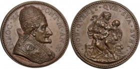 Innocenzo XI (1676-1689), Benedetto Odescalchi. Medaglia annuale, A. X. INNOC XI PONT M AN X. Busto a destra con triregno e piviale; sotto, HAMERANVS ...