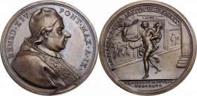 Benedetto XIV (1740-1758), Prospero Lambertini. Medaglia annuale, A. IX. BENED XIV PONT MAX A IX. Busto a destra con camauro, mozzetta e stola; nel ta...