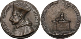 Carlo Borromeo (1538-1584), Cardinale ed Arcivescovo di Milano. Medaglia celebrativa (1602). B CAR BORROMEVS CARD ARCHIEP MEDI. Busto a sinistra con m...