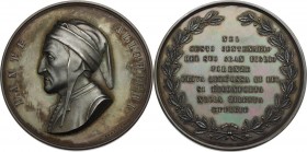 Dante Alighieri (1265-1321). Medaglia 1865 per il sesto centenario della nascita. AE. 51.20 mm. Opus: Gori (G. Duprè dis.). In scatolina Gori (Firenze...