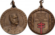 Carlo Forlanini (1847-1918), medico. Medaglia 1928 per la VI conferenza contro la tubercolosi. AE. 30.50 mm. Opus: G. Vagnetti. Appiccagnolo. In scato...