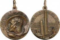 Medaglia per l'adunata nazionale dei bersaglieri a Bologna, 28-29 giugno 1931, A. IX. AE. 14.98 g. 32.00 mm. Opus: P. Morbiducci. Appiccagnolo. SPL.