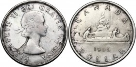 Canada. Elizabeth II (1952 -). Dollar 1955. KM 54. AR. 36.00 mm. About VF/VF.