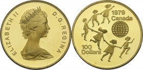 Canada. Elizabeth II (1952 -). AV 100 Dollars 1979 Children around globe. KM 126. Fried. 10. AV. 27.00 mm. PROOF.