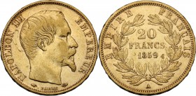 France. Napoleon III (1852-1870). 20 Francs 1859 A, Paris mint. Gad. 1061; Fried. 537. AV. 21.00 mm. VF.