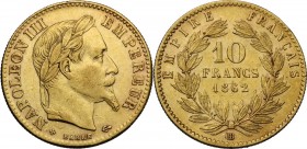 France. Napoleon III (1852-1870). 10 Francs 1862 BB Strasbourg. Gad. 1015; Fried. 587. AV. 19.00 mm. VF/Good VF.