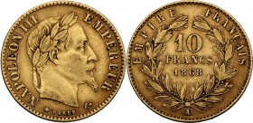France. Napoleon III (1852-1870). 10 Francs 1868 A Paris. Gad. 1015; Fried. 586. AV. 19.00 mm. VF.