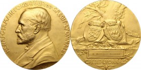 France. Credit Lyonnais. Medal 1910 for Mitchell Alexander, for thirty years of service. gilded AE. 80.00 mm. Opus: Pillet. EF.