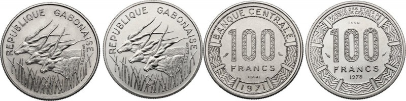 Gabon. Republic. Lot of two (2) Pattern Essais 100 Francs, 1971 and 1975. KM E 3...