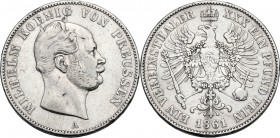 Germany. Prussia. William I (1861-1888). Thaler 1861 A. KM 489; J. 92. Dav. 780. AR. 33.00 mm. Minor scratches and edge bumps. About VF/VF.
