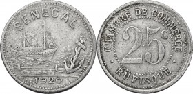 Senegal. Chambre de Commerce. 25 Centimes 1920, Rufisque. Lec. 11. AL. 25.17 g. 34.00 mm. R. VF.