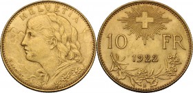 Switzerland. Confederation (1848- ). 10 Francs 1922. Fried. 504. AV. 19.00 mm. SPL.