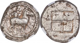THRACO-MACEDONIAN TRIBES. The Bisaltae. Ca. 480-465 BC. AR octodrachm (32mm, 28.88 gm). NGC Choice VF 4/5 - 3/5. Graeco-Asiatic standard. BΙ-Σ-ΑΛΤΙΚO-...