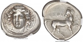 THESSALY. Larissa. Ca. 400-365 BC. AR drachm (20mm, 6.08 gm, 10h). NGC Choice VF 5/5 - 3/5. Head of nymph Larissa facing, turned slightly left, hair i...