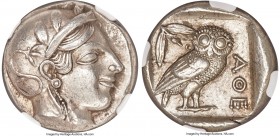 ATTICA. Athens. Ca. 455-440 BC. AR tetradrachm (23mm, 17.15 gm, 10h). NGC AU S 5/5 - 4/5. Early transitional issue. Head of Athena right, wearing cres...