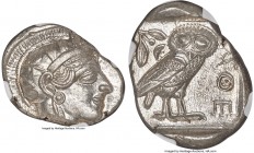 ATTICA. Athens. Ca. 440-404 BC. AR tetradrachm (27mm, 17.20 gm, 9h). NGC MS 4/5 - 5/5. Mid-mass coinage issue. Head of Athena right, wearing crested A...
