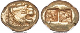 LYDIAN KINGDOM. Alyattes or Walwet (ca. 610-561 BC). EL third-stater or trite (13mm, 4.70 gm). NGC XF 5/5 - 5/5. Uninscribed issue, Lydo-Milesian stan...
