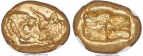 LYDIAN KINGDOM. Croesus (561-546 BC). AV third-stater or trite (11mm, 2.67 gm). NGC Choice AU 5/5 - 4/5, countermark. Sardes, 'light' standard, ca. 55...