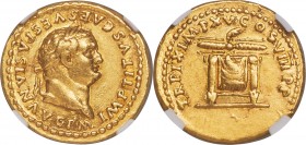Titus, as Augustus (AD 79-81). AV aureus (20mm, 7.28 gm, 6h). NGC XF 5/5 - 3/5, scratches. Rome, AD 80. IMP TITVS CAES VESPASIAN AVG P M, laureate hea...