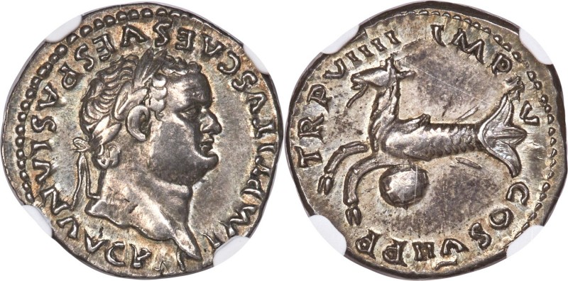 Titus, as Augustus (AD 79-81). AR denarius (19mm, 3.65 gm, 6h). NGC XF S 5/5 - 5...