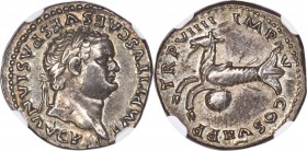 Titus, as Augustus (AD 79-81). AR denarius (19mm, 3.65 gm, 6h). NGC XF S 5/5 - 5/5. Rome, after 1 July AD 79. IMP TITVS CAES VESPASIAN AVG P M, laurea...