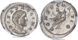 Diva Paulina (died before AD 235). AR denarius (21mm, 2.67 gm, 7h). NGC MS 5/5 - 4/5. Rome, AD 236. DIVA PAVLINA, veiled and draped bust of Diva Pauli...