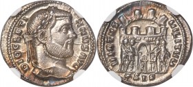 Diocletian (AD 284-305). AR argenteus (19mm, 3.08 gm, 6h). NGC Choice MS 5/5 - 5/5. Siscia, AD 295. DIOCLETI-ANVS AVG, laureate head of Diocletian rig...