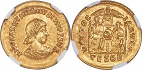 Valentinian II, Western Roman Empire (AD 375-392). AV solidus (21mm, 4.39 gm, 11h). NGC MS S 5/5 - 4/5. Thessalonica, ca. AD 379. D N VALENTINIANVS IV...