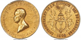 Sisowath I gold Matte Specimen "Coronation" Medal 1906 SP63 PCGS, Lec-130, Gad-22. 27mm. 10.13gm. By P. Lenoir. A coronation medal that is rarely loca...