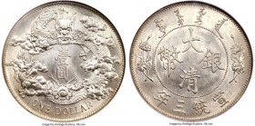 Hsüan-t'ung Dollar Year 3 (1911) MS63+ NGC, Tientsin mint, KM-Y31, L&M-37. Highly demanded in Choice Mint State, this piece does not disappoint with i...