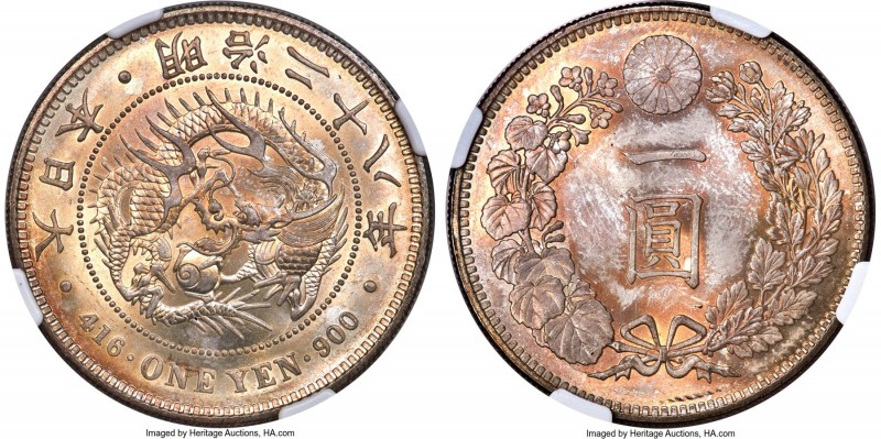 Meiji Yen Year 28 (1895) MS67 NGC, KM-YA25.3. A superb specimen combining near-u...