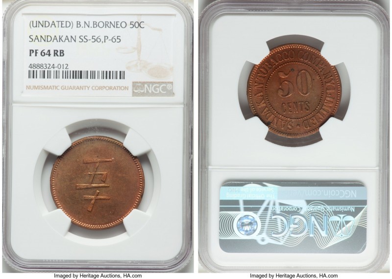 Sandakan Tobacco Company Proof 50 Cents ND (ca. 1924) PR64 Red and Brown NGC, SS...