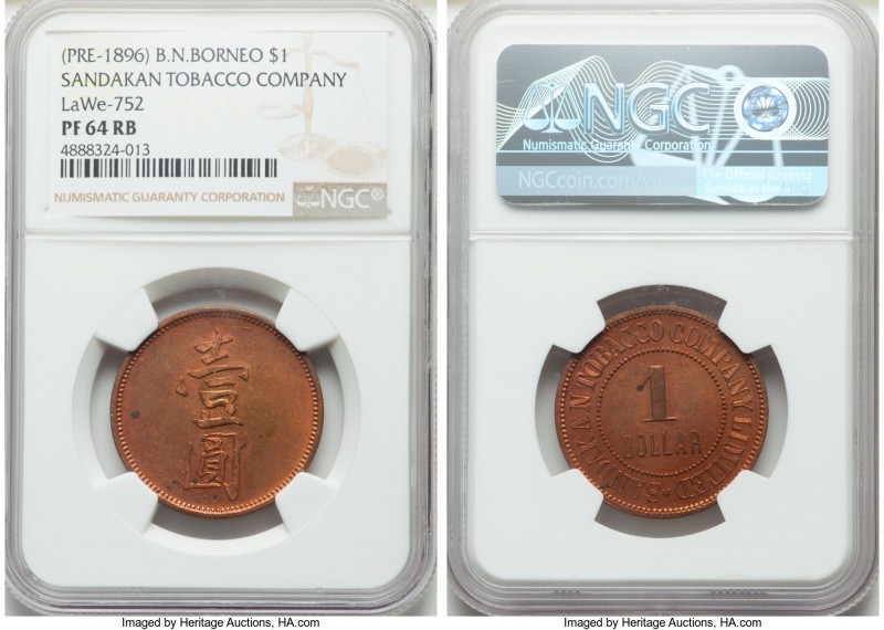 Sandakan Tobacco Company Proof Dollar ND (pre-1896) PR64 Red and Brown NGC, Prid...