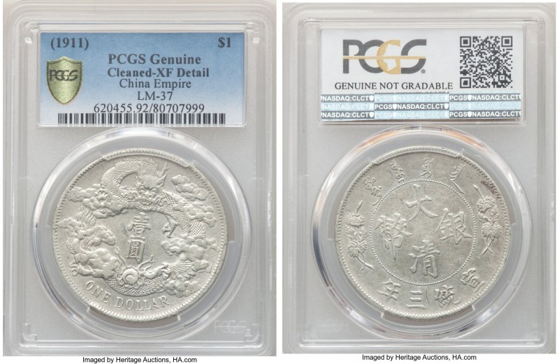 Hsüan-t'ung Dollar Year 3 (1911) XF Details (Cleaned) PCGS, KM-Y31, L&M-37. Ligh...