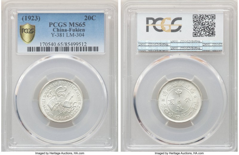 Fukien. Republic 20 Cents CD 1923 MS65 PCGS, KM-Y381, L&M-304. A vibrant minor e...