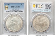 Republic Yuan Shih-kai Dollar Year 3 (1914) MS63 PCGS, KM-Y329, L&M-63. A lightly toned specimen displaying free-slowing multi-point luster. 

HID0980...