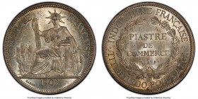 French Colony Piastre 1902-A MS62 PCGS, Paris mint, KM5a.1, Lec-285. A sharp and beaming representative displaying only a light scattering of handling...