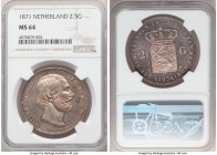 Willem III 2-1/2 Gulden 1871 MS64 NGC, KM82. Tinged in sunset red with a profound watery depth to the fields lending ample visual charm. 

HID09801242...